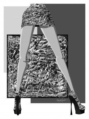 Woman and Abstract Art Black White